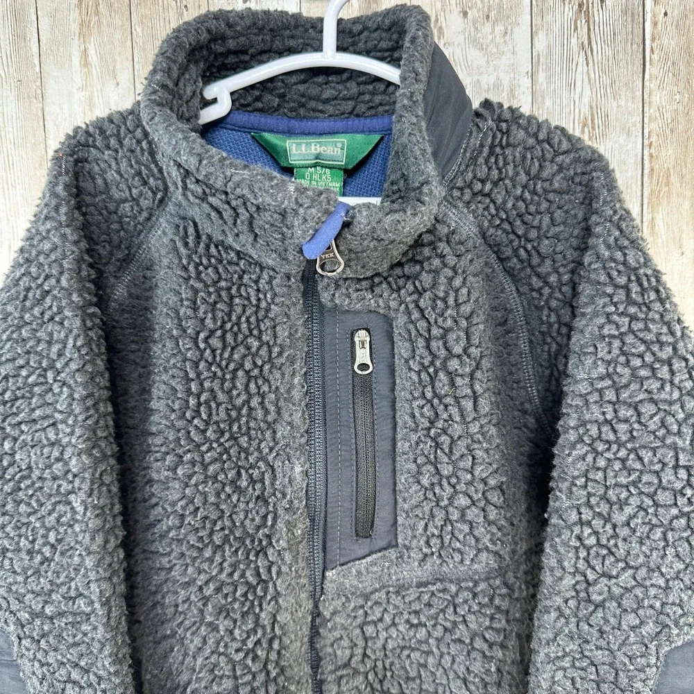 LLBean Toddler Kids Black Chunky Fleece Full Zip Jacket‎ Size M Vintage